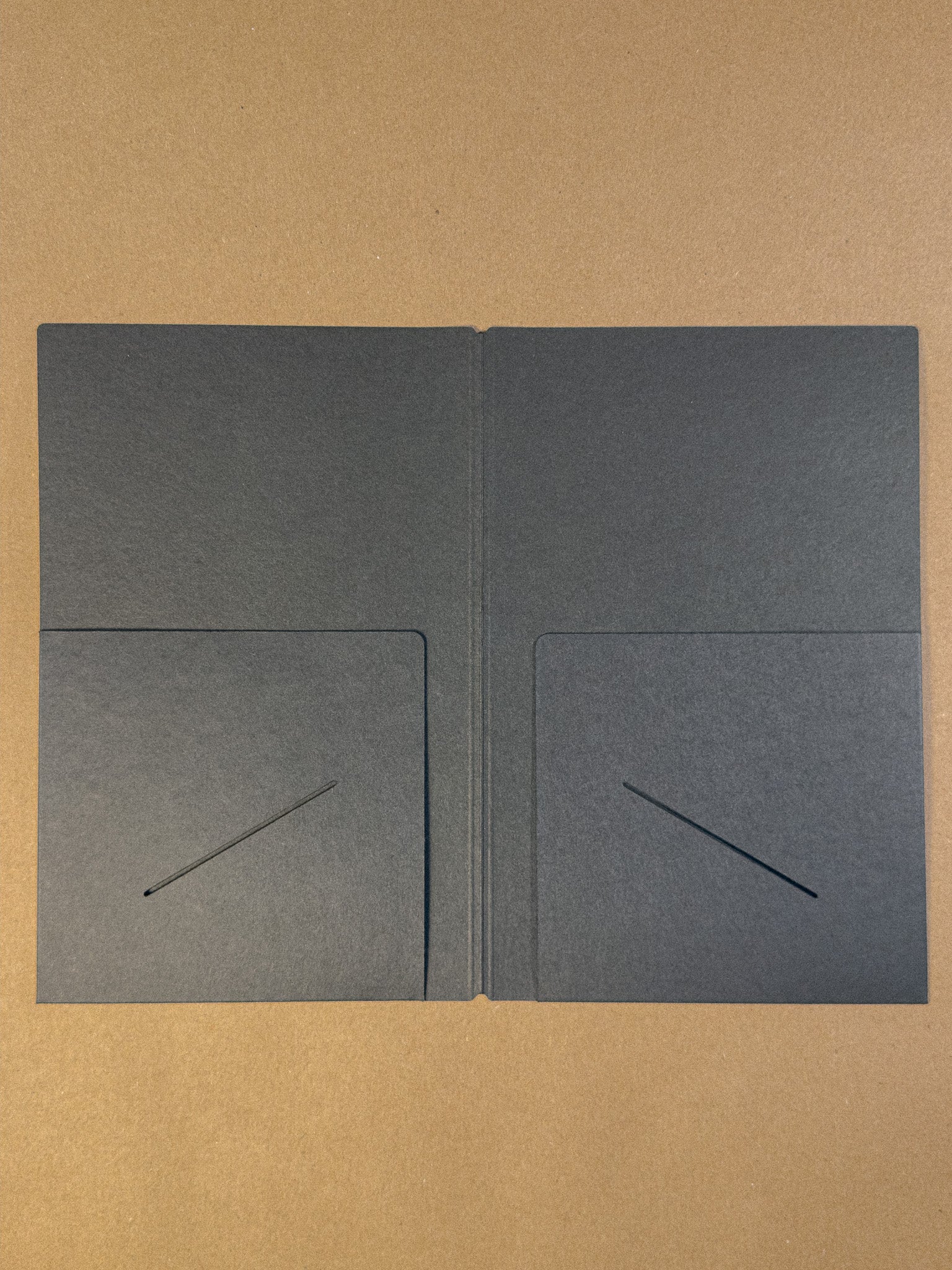 The inside of the black paper folder in The Chronicle Book bag journal sizing 